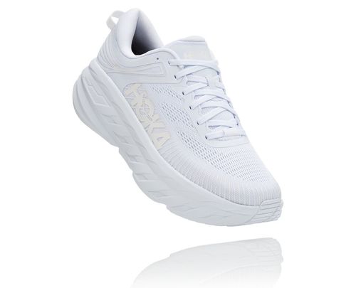 Hoka One One Bondi 7 Men's Road Running Shoes White / White | DPAQ-72968