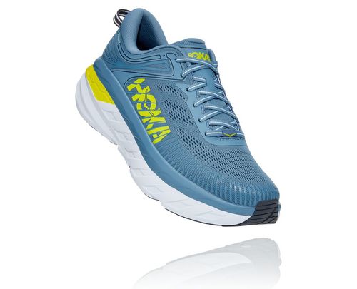 Hoka One One Bondi 7 Men's Road Running Shoes Provincial Blue / Citrus | IDNS-87431