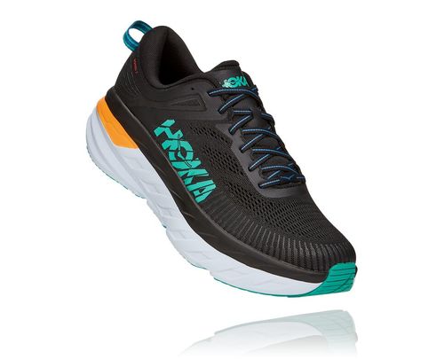 Hoka One One Bondi 7 Men's Road Running Shoes Black / Atlantis | LYTE-08653