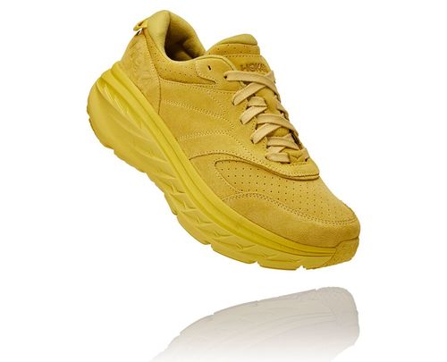 Hoka One One Bondi L Suede All Gender Walking Shoes Celery / Lima Bean | HIGO-53972