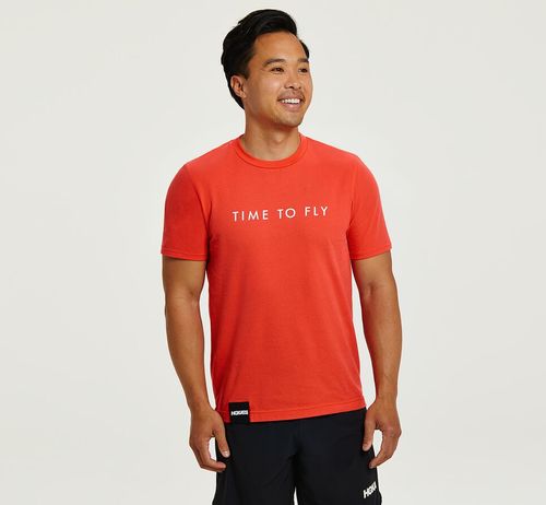 Hoka One One Brand Tee Men's Running Tees Fiesta / White | EBSA-52419