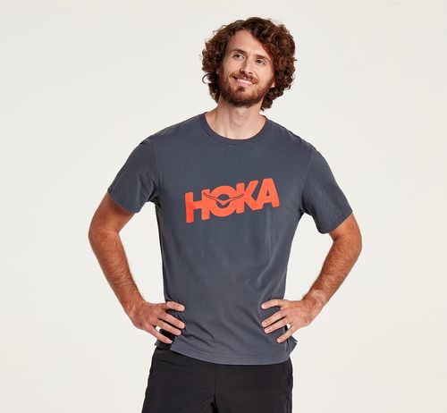 Hoka One One Brand Tee Men's Running Tees Ombre Blue | KCFG-74192