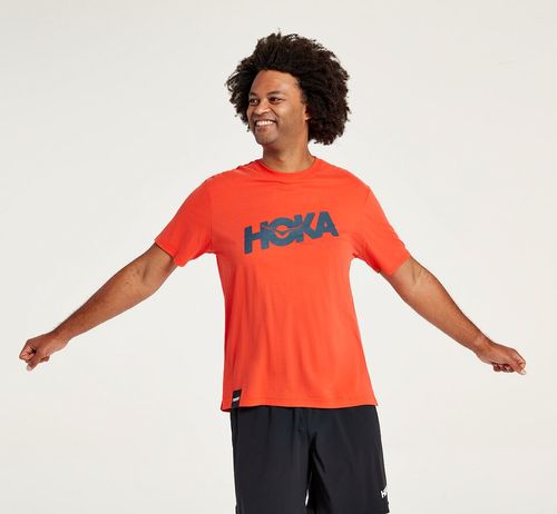 Hoka One One Brand Tee Men's Running Tees Fiesta | TPVG-75362