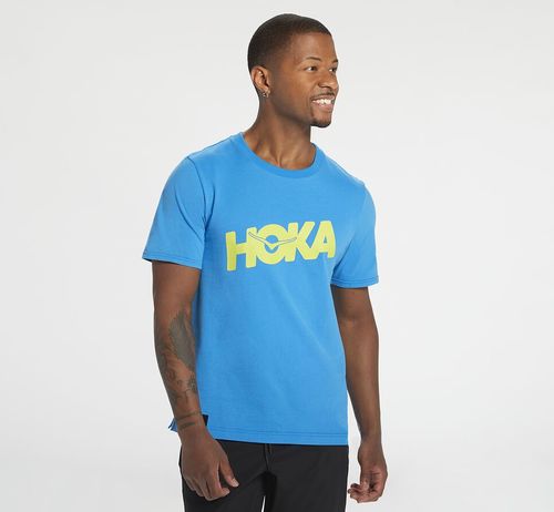 Hoka One One Brand Tee Men's Running Tees Diva Blue | WYKF-51780