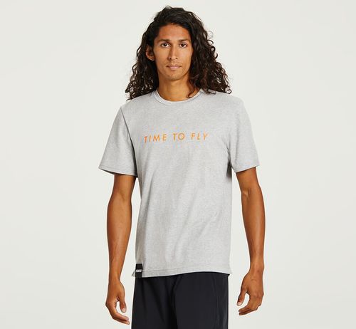 Hoka One One Brand Tee Men's Running Tees Heather Grey / Persimmon Orange | XIBF-95230