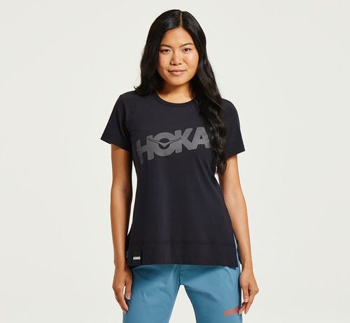 Hoka One One Brand Tee Women's Running Tees Black / Castlerock | KLZB-53419