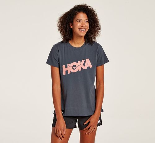 Hoka One One Brand Tee Women's Running Tees Ombre Blue | KVXE-01659