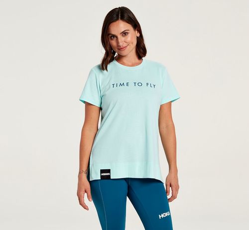 Hoka One One Brand Tee Women's Running Tees Blue Tint | TRAV-52491