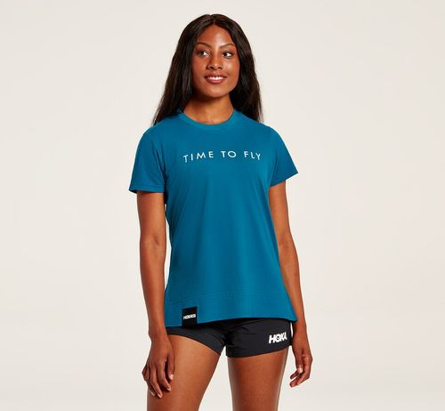 Hoka One One Brand Tee Women's Running Tees Moroccan Blue | XLPG-84370