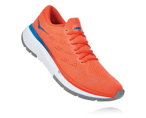 Hoka One One Cavu 3 Men's Road Running Shoes Mandarin Red / White | RHZP-49230