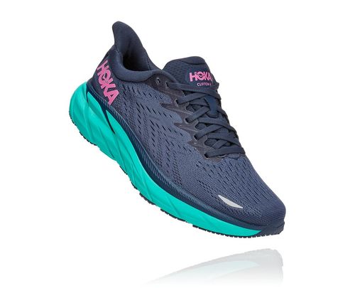 Hoka One One Clifton 8 Women's Road Running Shoes Outer Space / Atlantis | LEZI-51340