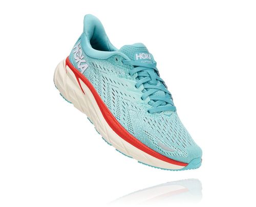 Hoka One One Clifton 8 Women's Road Running Shoes Aquarelle / Eggshell Blue | RQDY-73829