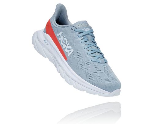 Hoka One One Mach 4 Women's Road Running Shoes Blue Fog / Hot Coral | OTRI-48907