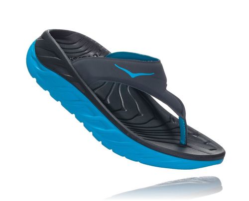 Hoka One One ORA Recovery Women's Flip Flops Ebony / Dresden Blue | AZNC-53604