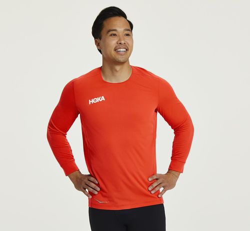 Hoka One One Performance 3/4 Sleeve Men's T Shirts Fiesta | GMZK-05693