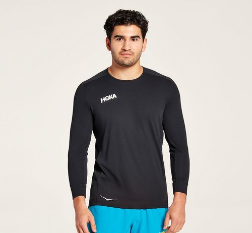 Hoka One One Performance 3/4 Sleeve Men's T Shirts Black | UKBY-28039