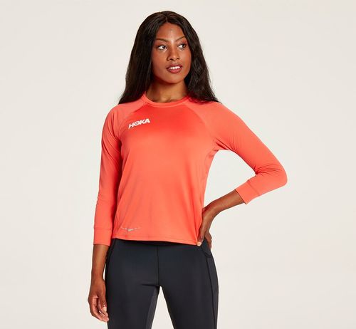 Hoka One One Performance 3/4 Sleeve Women's T Shirts Hot Coral | LWYS-24378