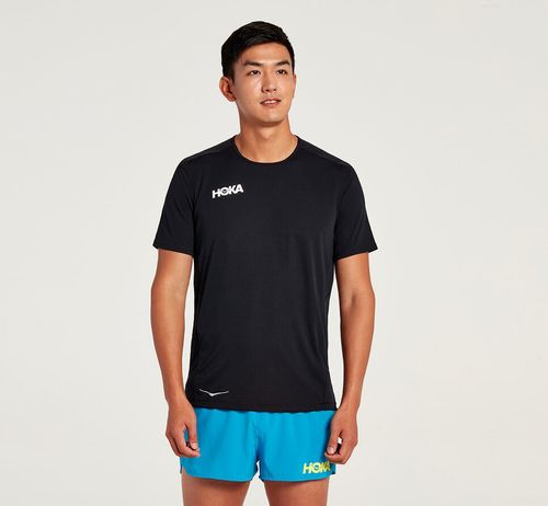 Hoka One One Performance Short Sleeve Men's T Shirts Black | HQZM-35704