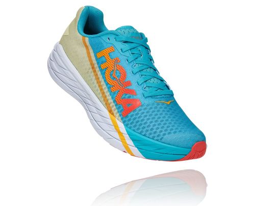 Hoka One One Rocket X All Gender Road Running Shoes Scuba Blue / Luminary Green | EHIX-06283