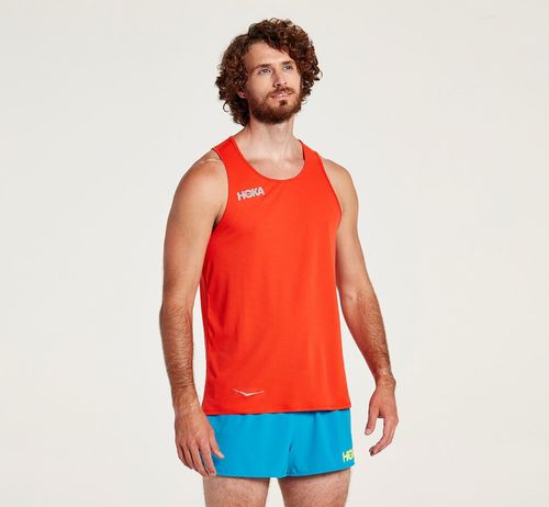 Hoka One One Singlet Men's Running Tops Fiesta | MKBU-89436