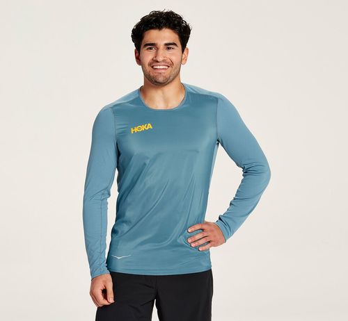 Hoka One One Slim Fit Men's Windshirts Provincial Blue | HWKS-49013